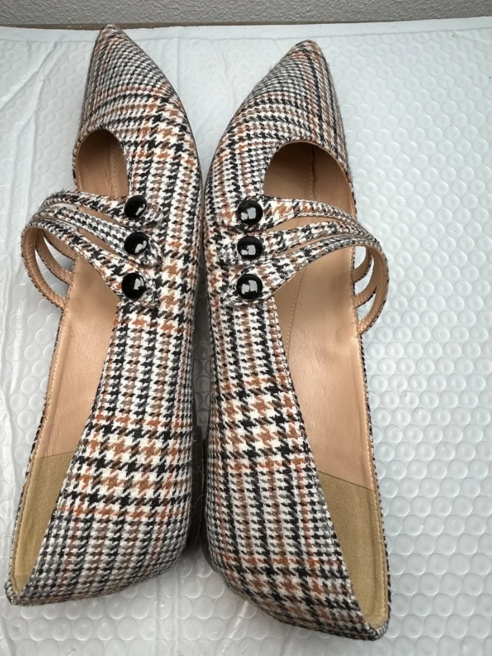 J.Crew Plaid Strappy Pointy Toe Ballet Flats Triple Cross Strap Women's 7.5